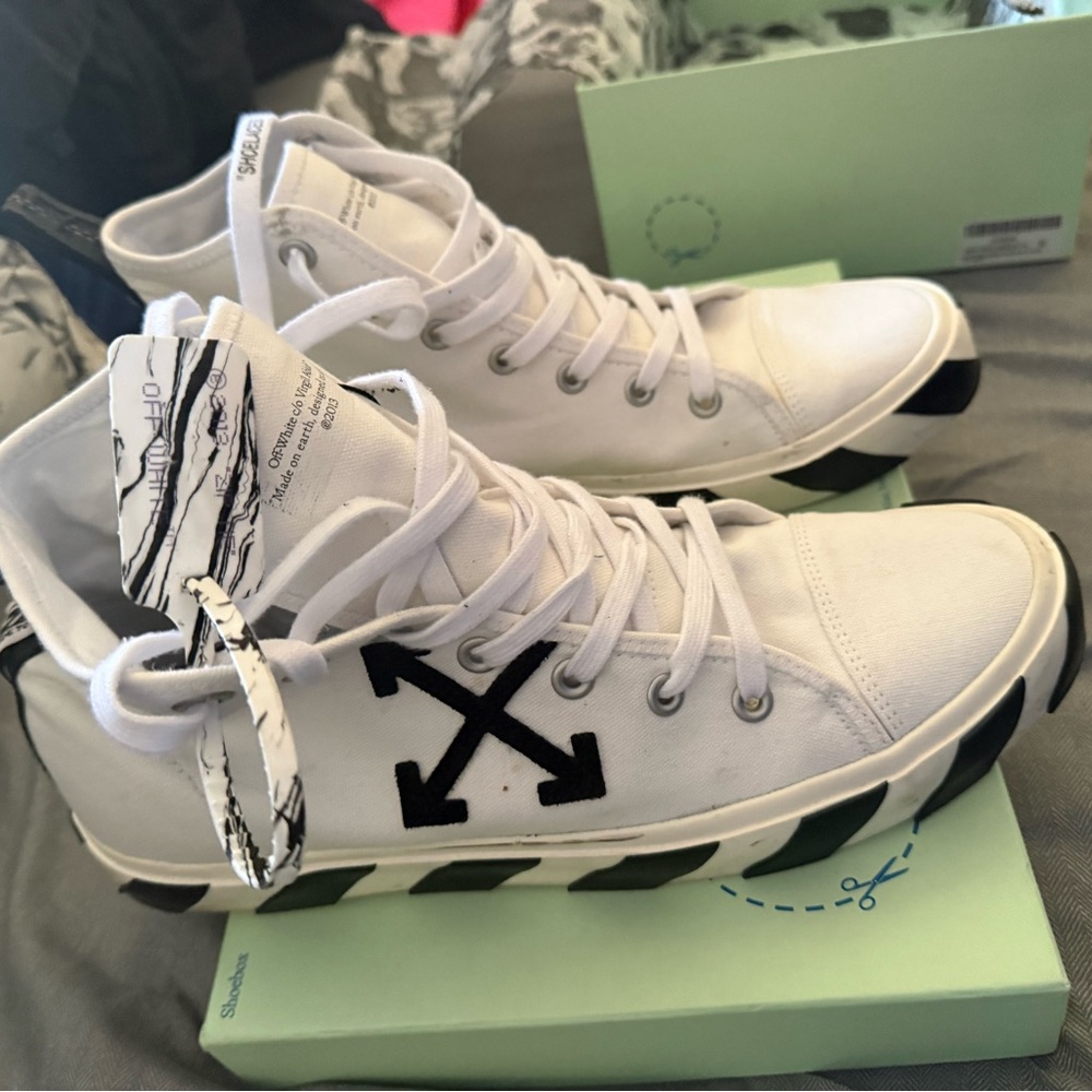 Off-White White and Black High-Top Sneakers
